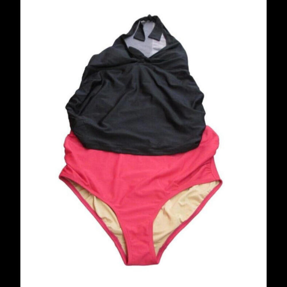 Old Navy Maternity Two Piece Halter Tankini Black Fuchsia Bottoms Size M…​​​